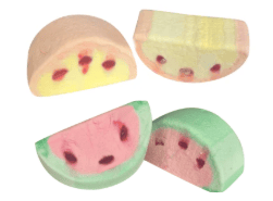 FINI MELLOWS FRUIT RELLENO 125PZ: 2491. MELOCOTON/ 2490. SANDIA